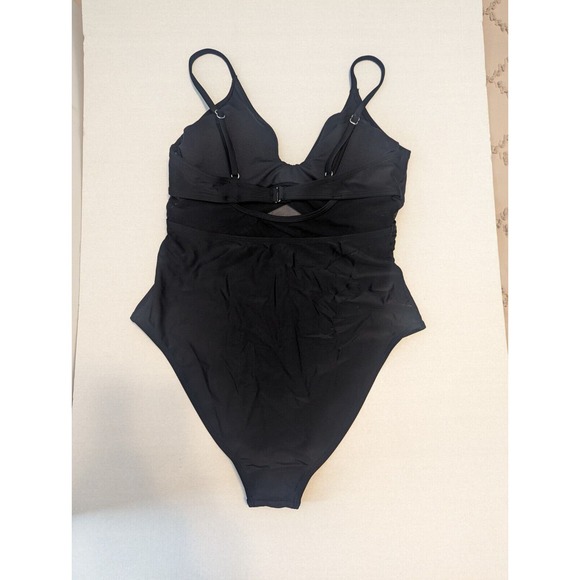 Black Mesh Wrap Front Cutout One Piece Swimsuit size Large - Picture 7 of 15